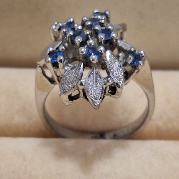 Sterling Silver Blue Sapphire Cluster Cocktail Ring - Picture 2 of 6